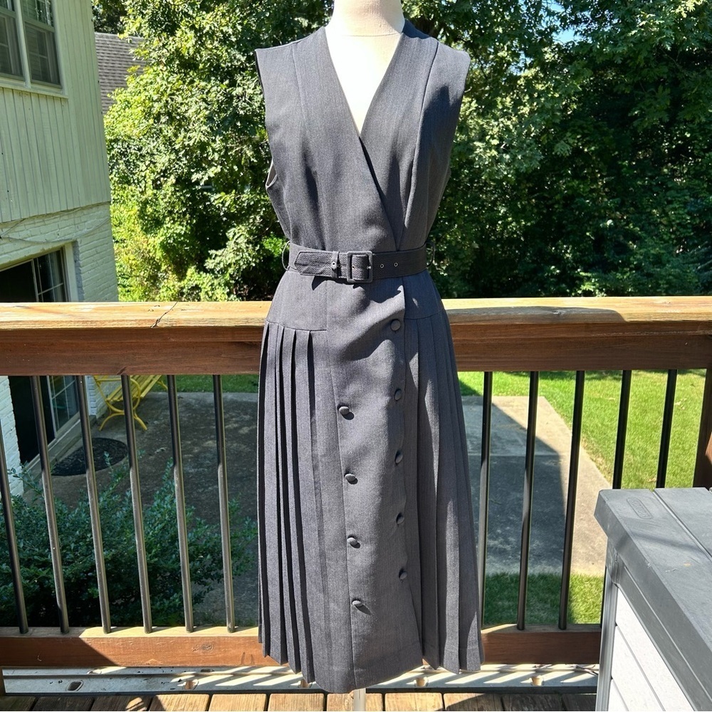 Laura Ashley Charcoal Pleated Wrap Midi Dress with Belt